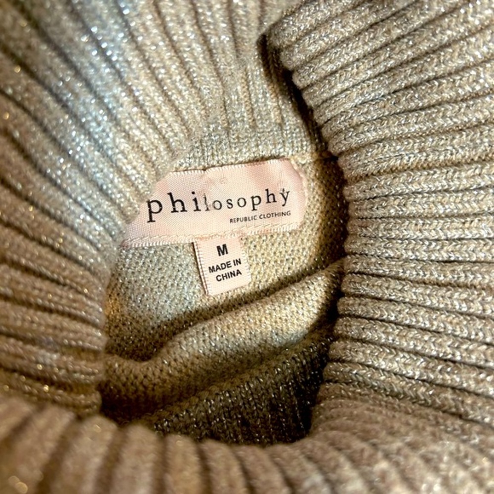 Philosophy Silver Metallic Glitter Dolman Sleeve T-Neck Sweater Size M - Picture 6 of 7